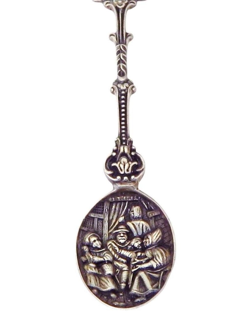 Vintage Dutch Family Folk or Tavern Scene Silver Plated Souvenir Spoon